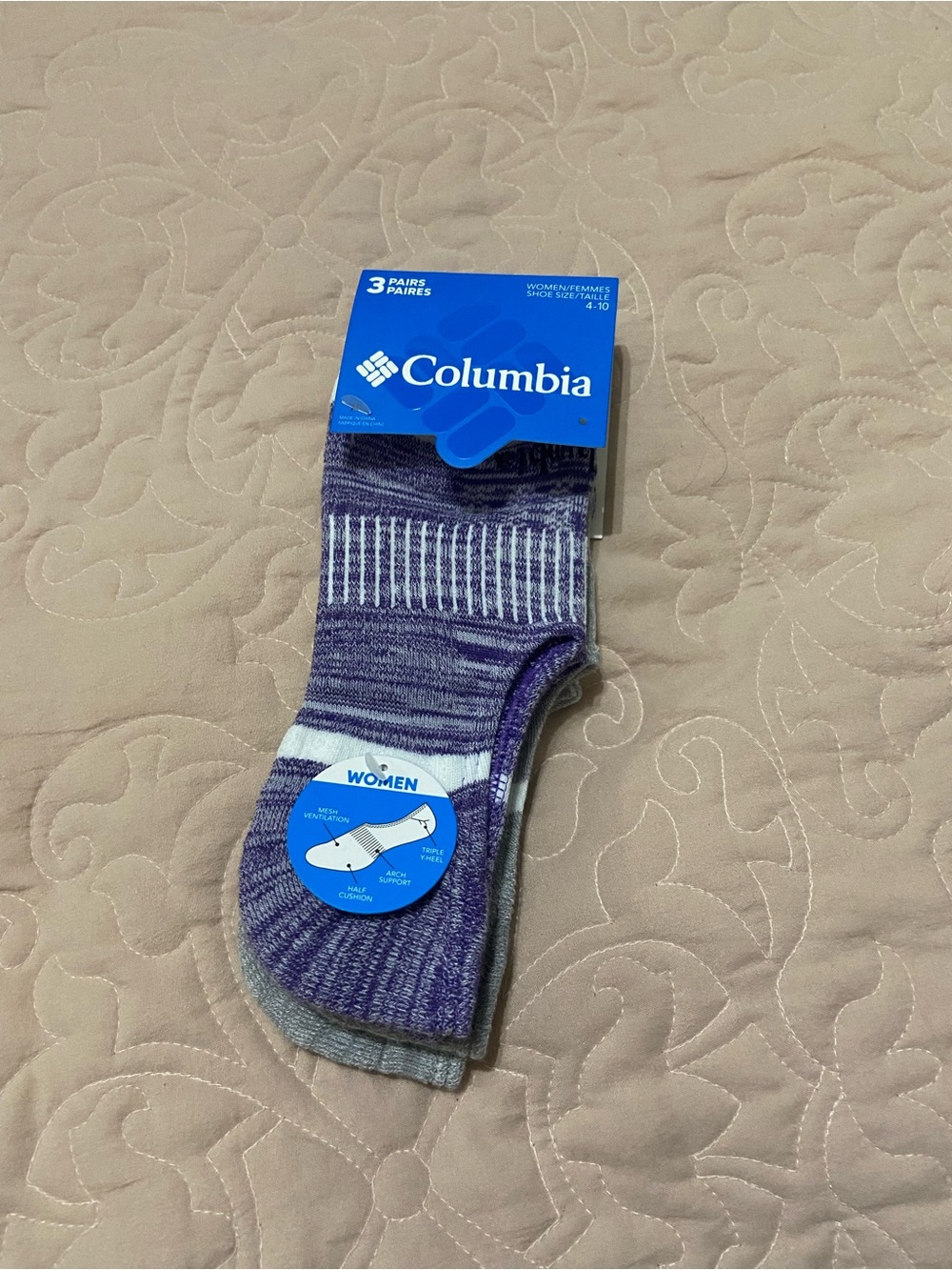 Columbia Women’s Cushioned Crew Socks - Purple & Gray (2 Pairs) Size 4-10